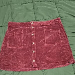 American Eagle Outfitters Button-Front Corduroy Mini Skirt in Burgandy